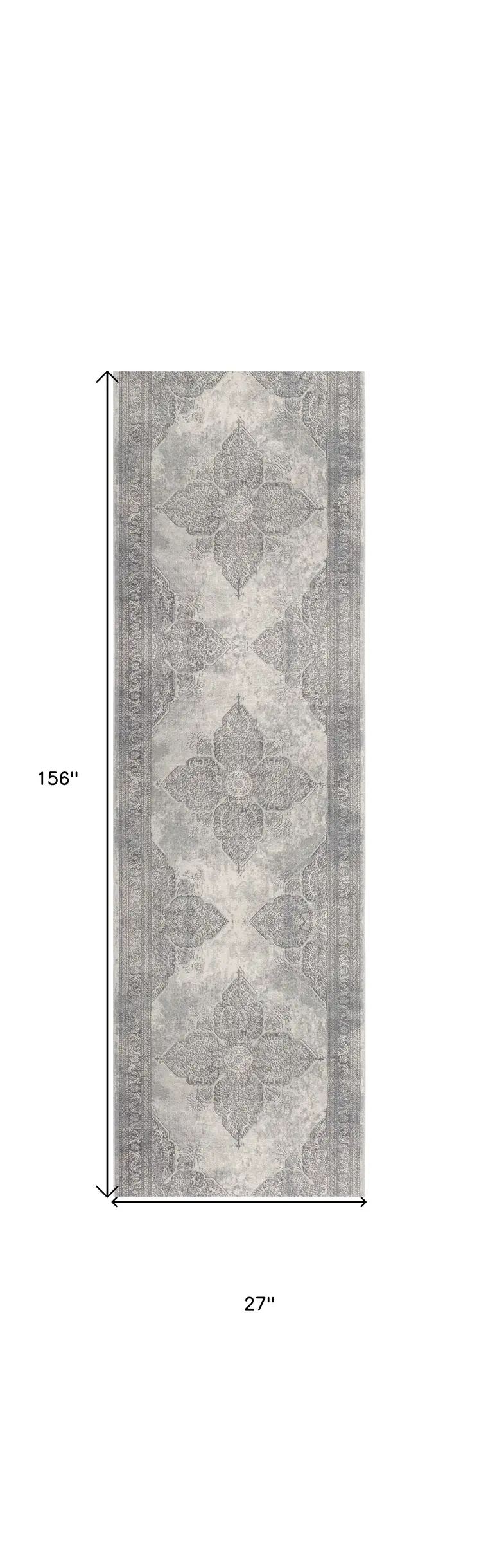 2' X 13' Gray Distressed Medallion Runner Rug