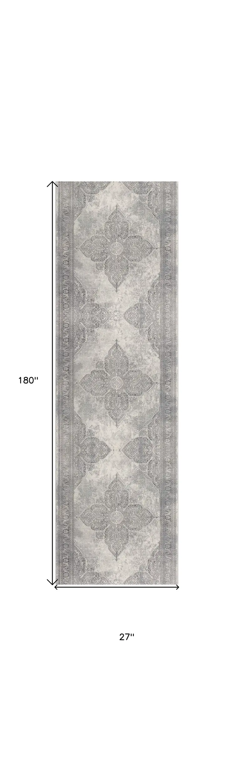 2' X 15' Gray Distressed Medallion Runner Rug