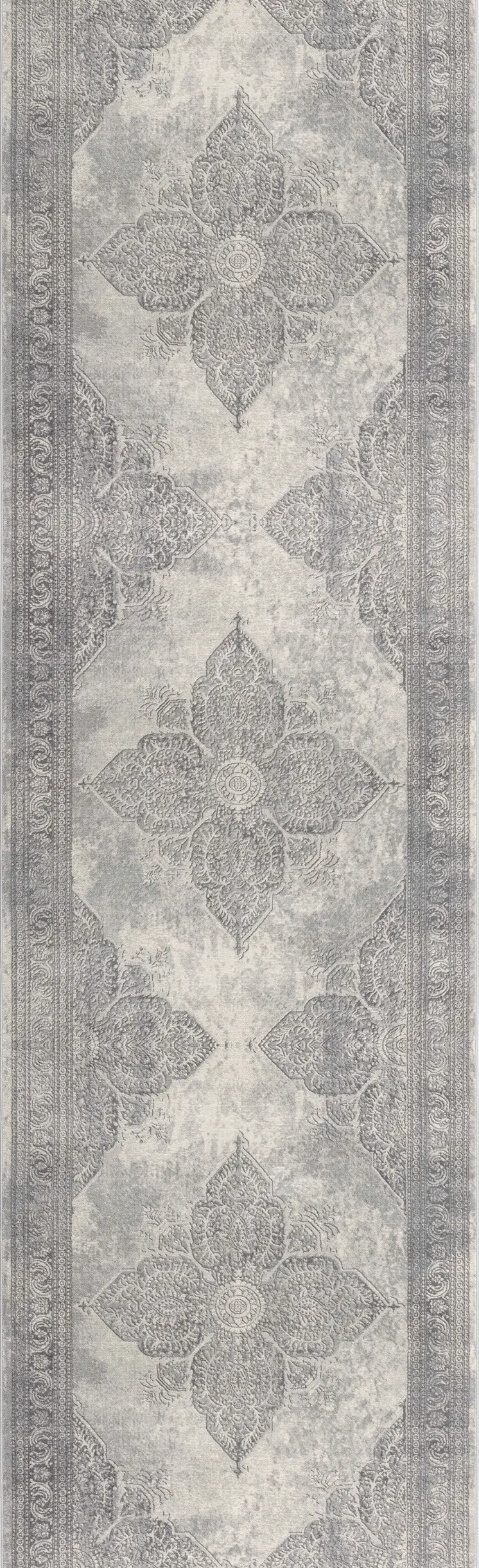 2' X 8' Gray Distressed Medallion Runner Rug