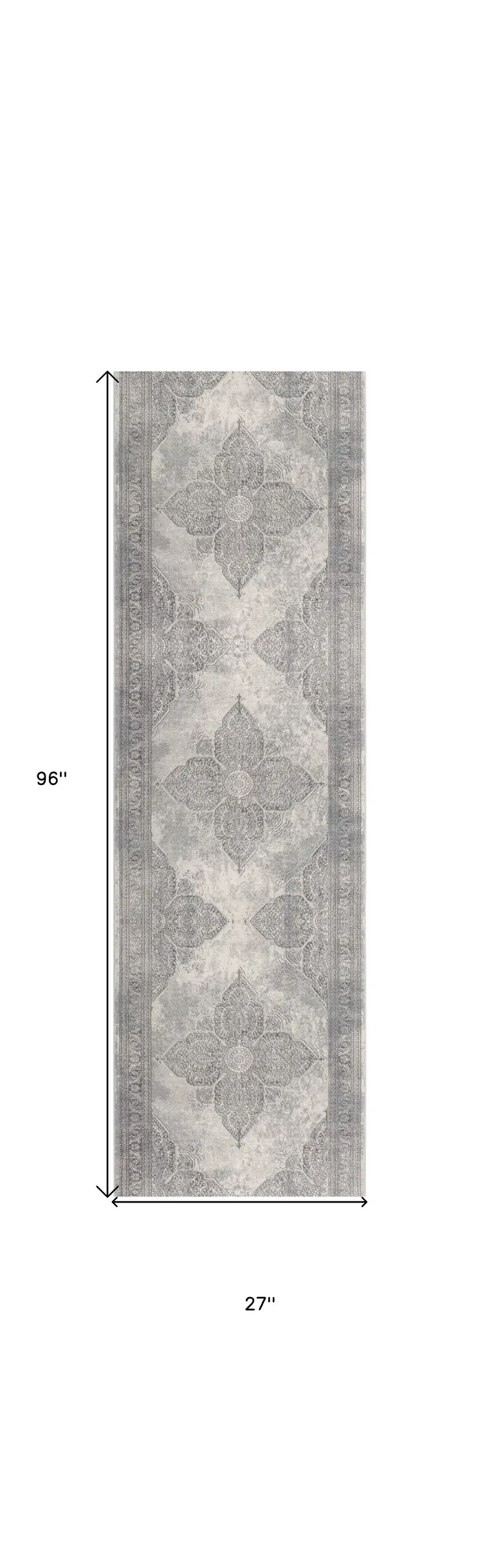 2' X 8' Gray Distressed Medallion Runner Rug