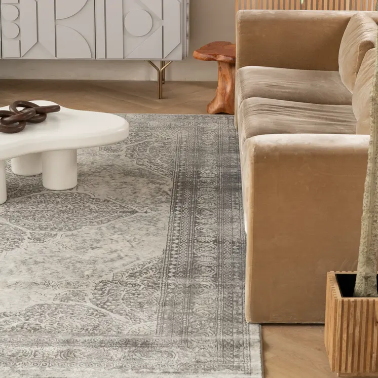 4' X 6' Gray Distressed Medallion Area Rug