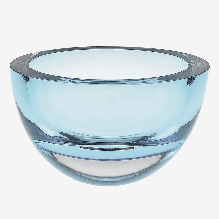 Aqua Blue Mouth Blown Polish Crystal Thick Walled Bowl