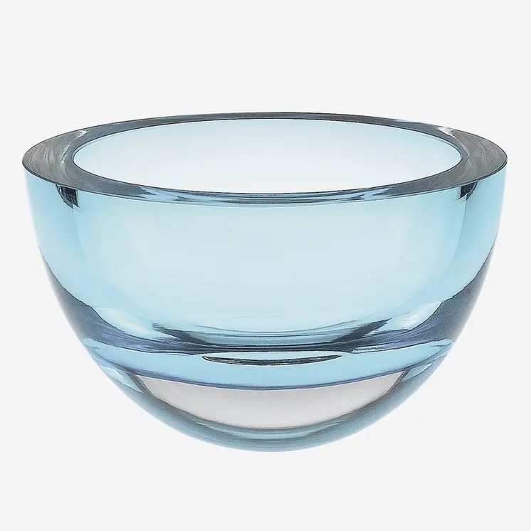 Aqua Blue Mouth Blown Polish Crystal Thick Walled Bowl