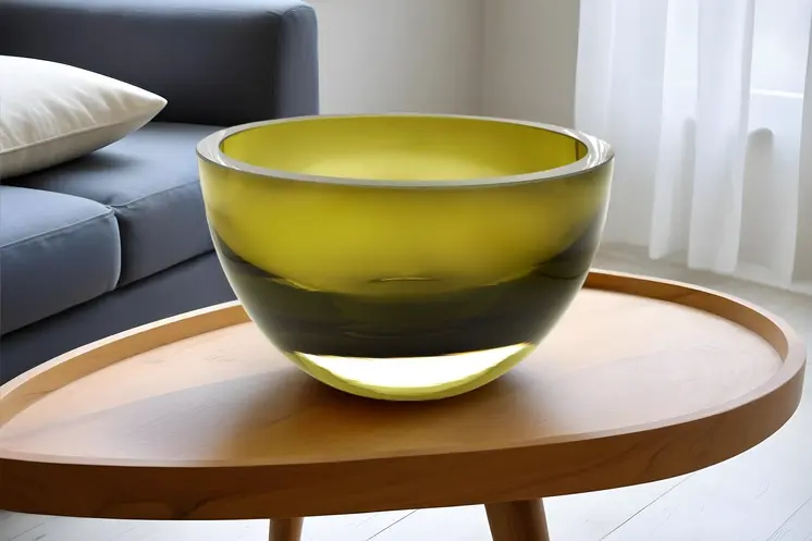 6" Moss Green Mouth Blown Crystal Thick Walled Bowl