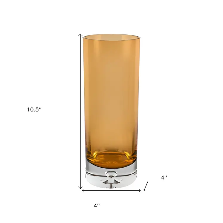 11" Amber And Clear Cylinder Lead Free Crystal Table Vase