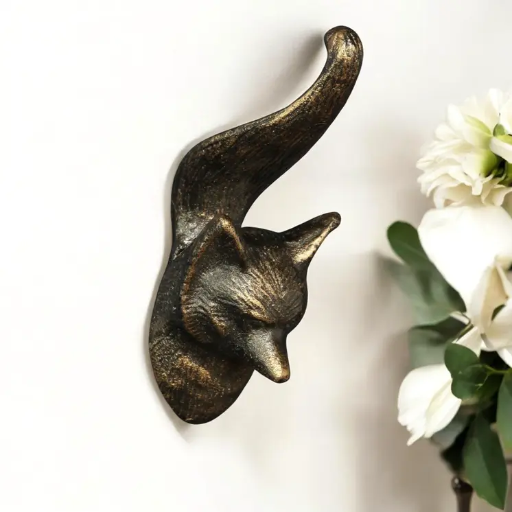 5" Brass Cast Iron Fox Dimensional Hanging Wall Hook