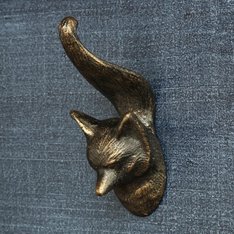 5" Brass Cast Iron Fox Dimensional Hanging Wall Hook