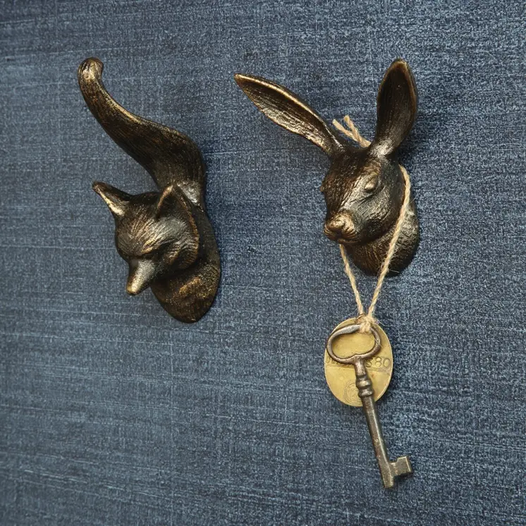 5" Brass Cast Iron Fox Dimensional Hanging Wall Hook