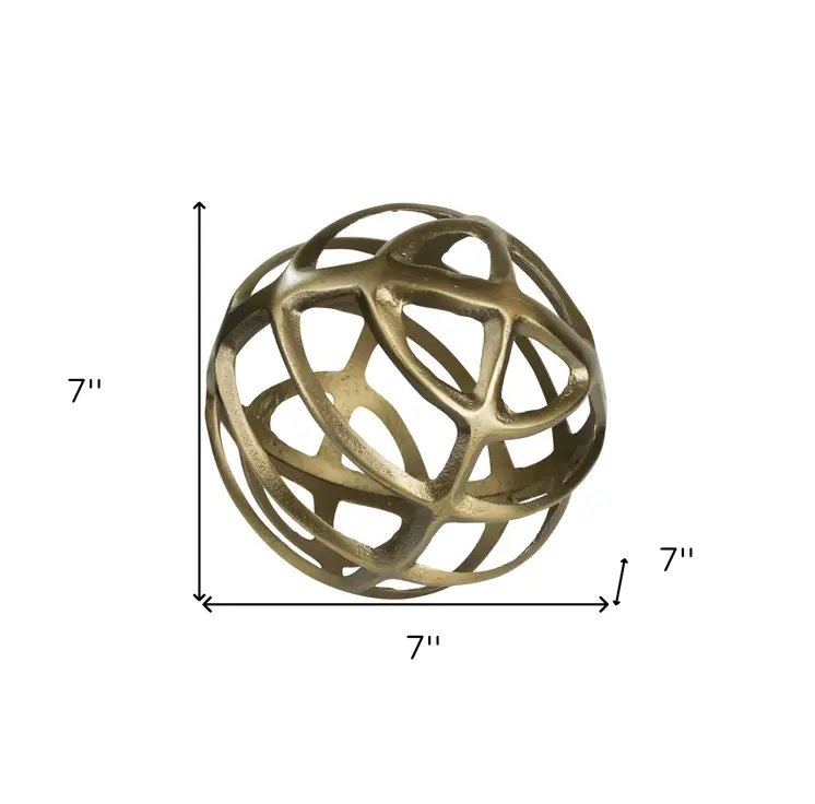 7" Brass Metal Sphere Sculpture
