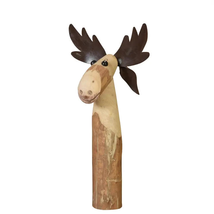 19" Brown Wood and Metal Moose Tabletop Sculpture