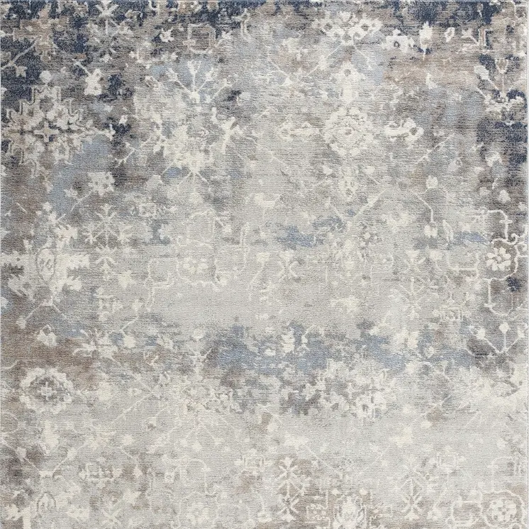 2' X 3' Navy And Beige Distressed Vines Scatter Rug