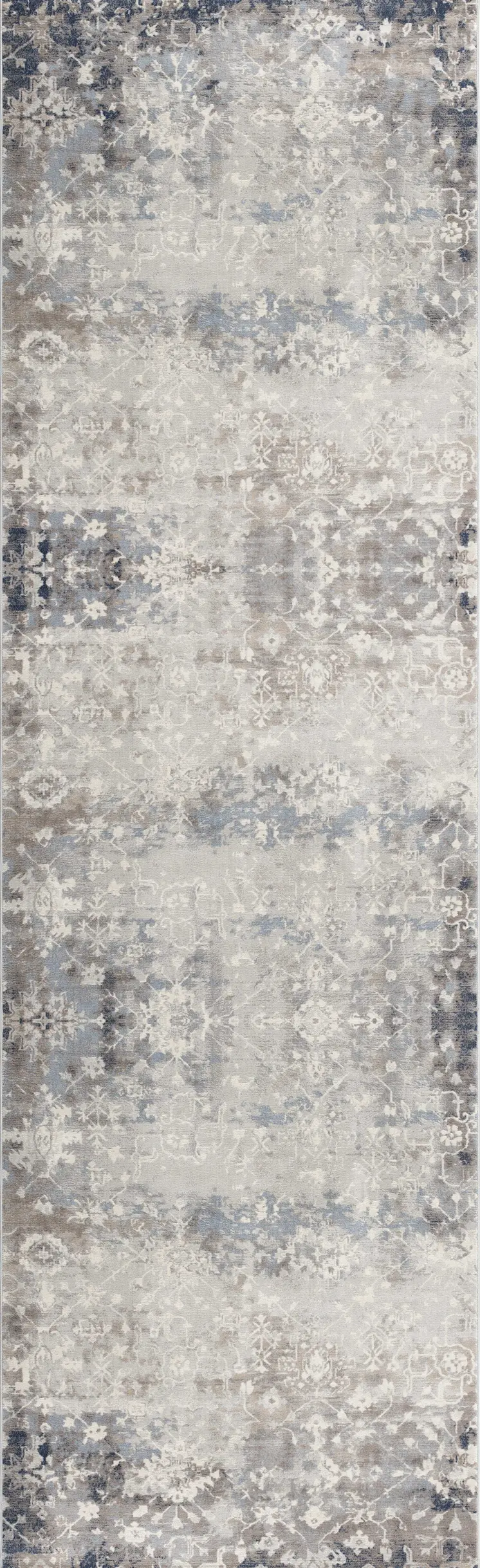 2' X 6' Navy And Beige Distressed Vines Area Rug