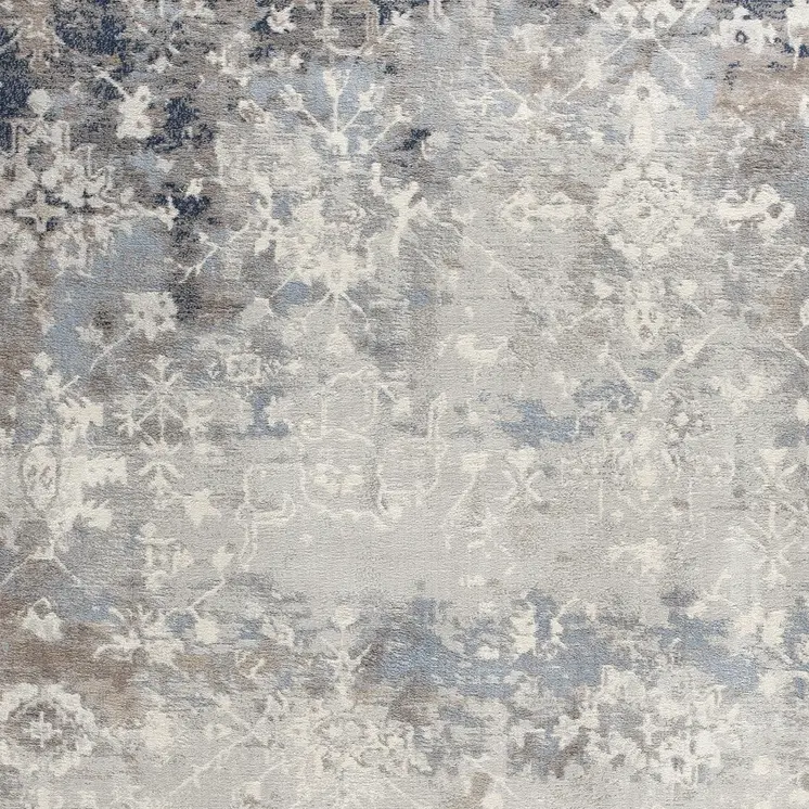 4' X 6' Navy And Beige Distressed Vines Area Rug