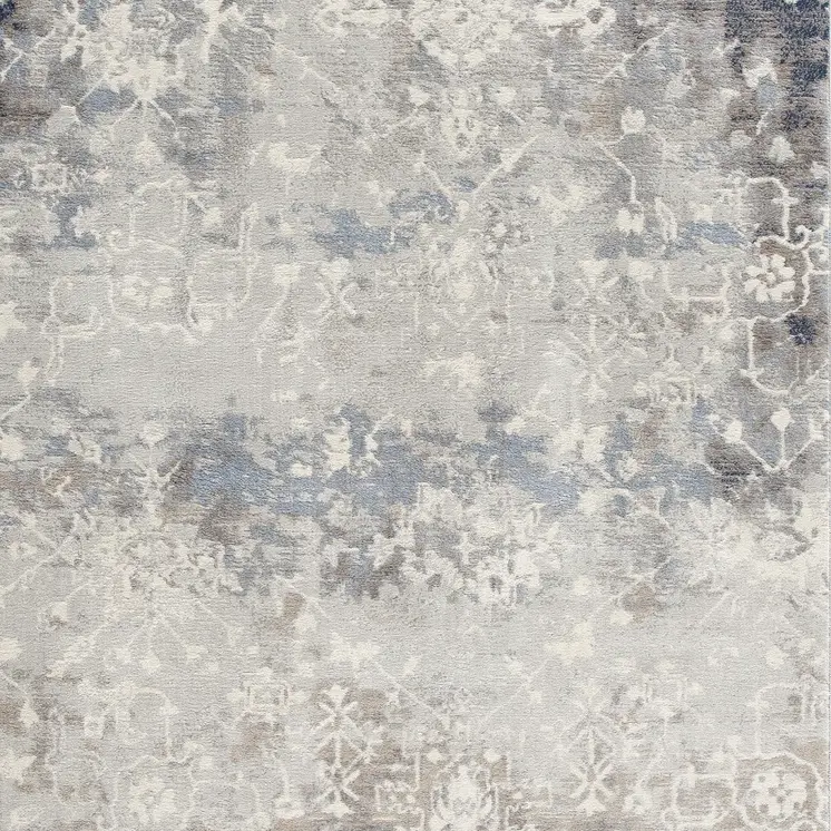 8' X 11' Navy And Beige Distressed Vines Area Rug