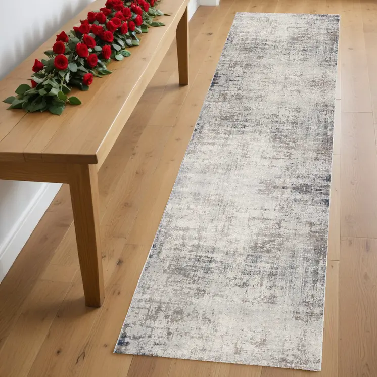 2' X 8' Navy Blue Distressed Striations Runner Rug