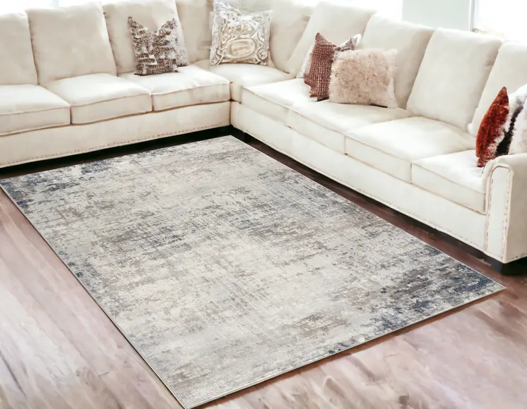 5' X 8' Navy Blue Distressed Striations Area Rug