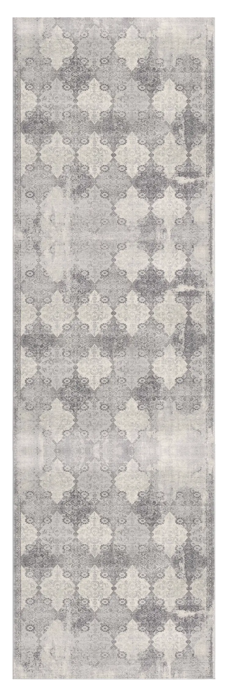 2' X 10' Gray Distressed Trellis Pattern Runner Rug