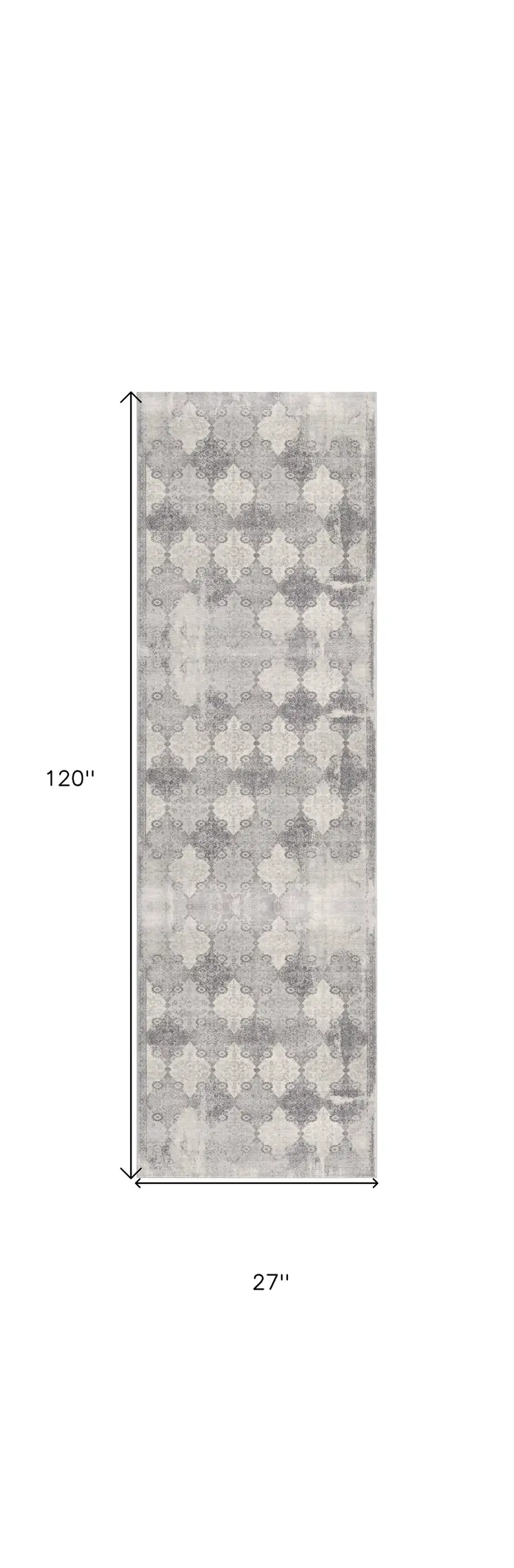 2' X 10' Gray Distressed Trellis Pattern Runner Rug