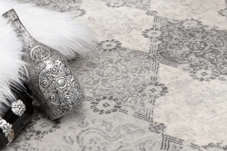 2' X 10' Gray Distressed Trellis Pattern Runner Rug