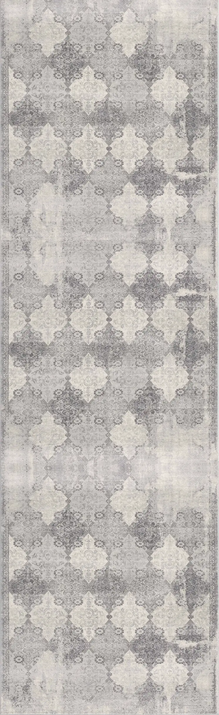 2' X 15' Gray Distressed Trellis Pattern Runner Rug