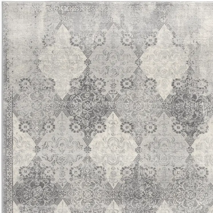 5' X 8' Gray Distressed Trellis Pattern Area Rug