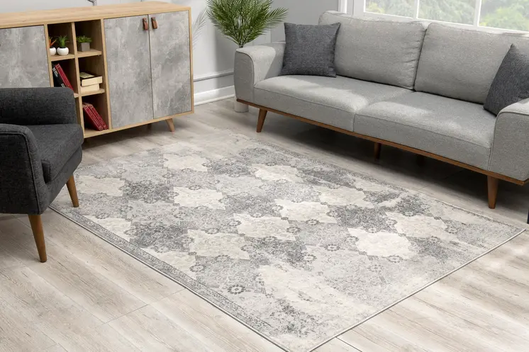 8' X 11' Gray Distressed Trellis Pattern Area Rug