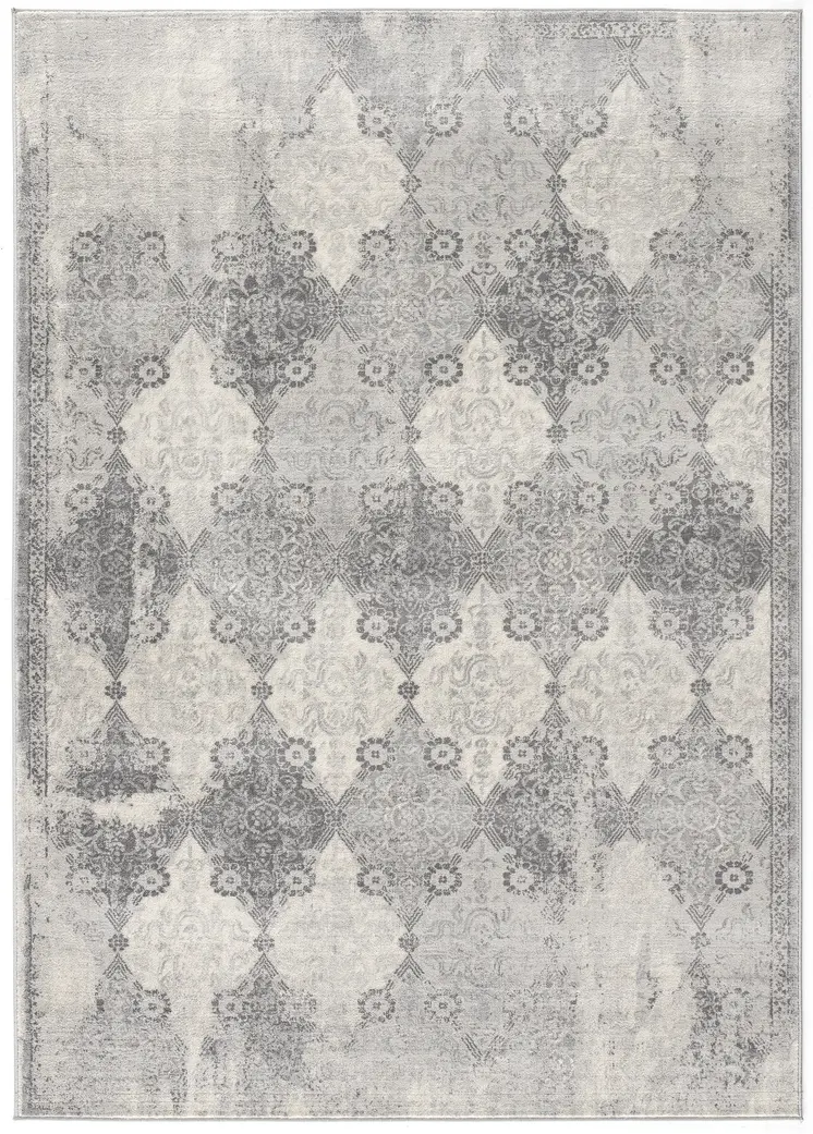 8' X 11' Gray Distressed Trellis Pattern Area Rug
