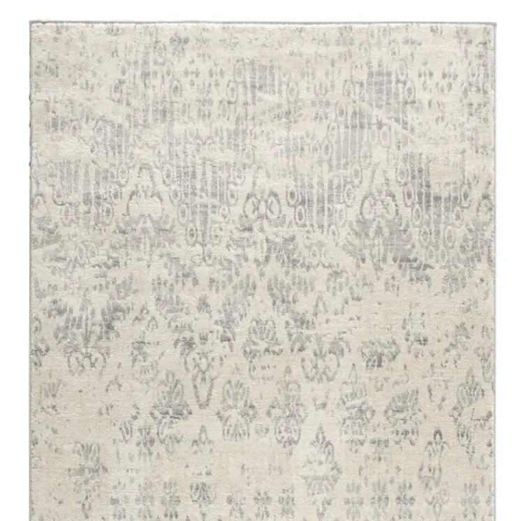 2' X 5' Ivory and Gray Ikat Power Loom Distressed Area Rug