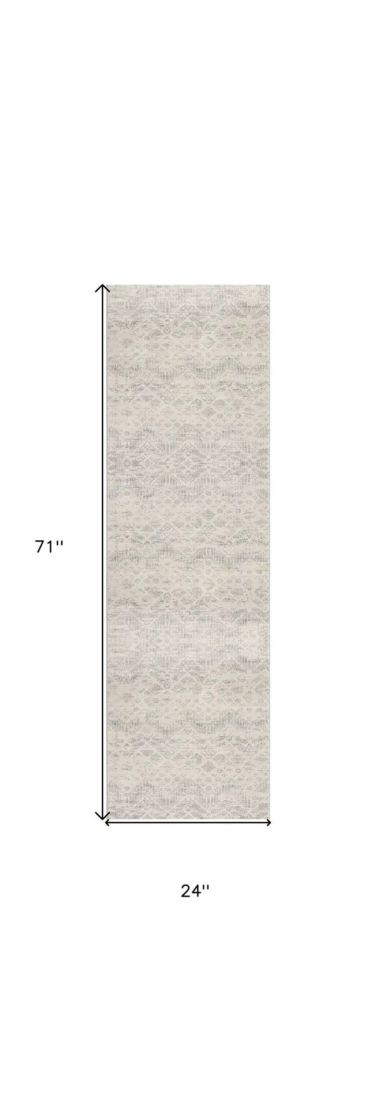 2' X 6' Ivory Distressed Ikat Pattern Area Rug