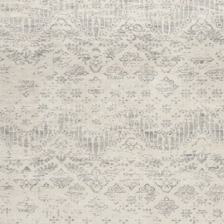 2' X 6' Ivory Distressed Ikat Pattern Area Rug