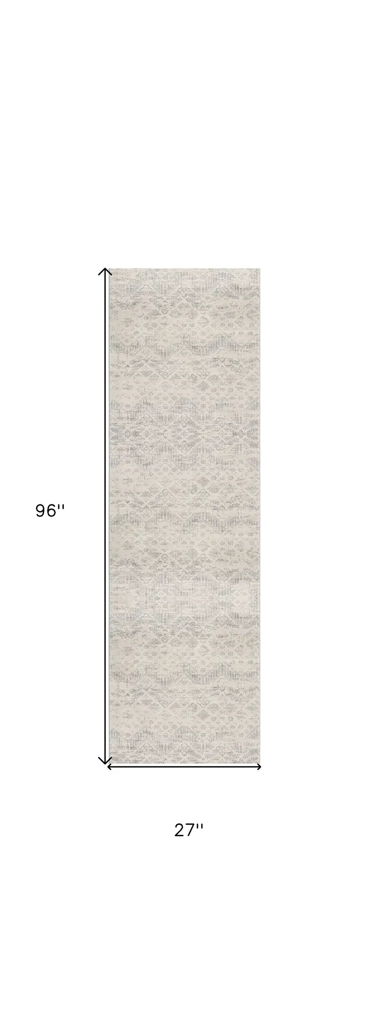 2' X 8' Ivory Distressed Ikat Pattern Runner Rug