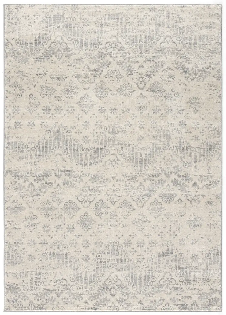 4' X 6' Ivory Distressed Ikat Pattern Area Rug