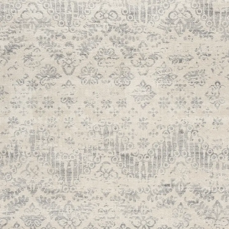 5' X 8' Ivory Distressed Ikat Pattern Area Rug