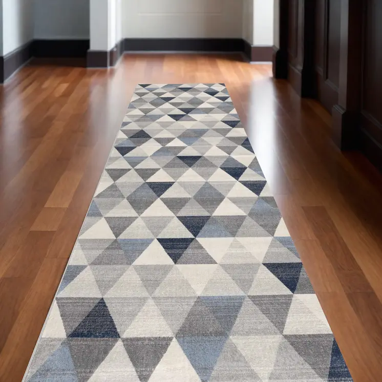 2' X 20' Navy Blue Geometric Diamond Runner Rug