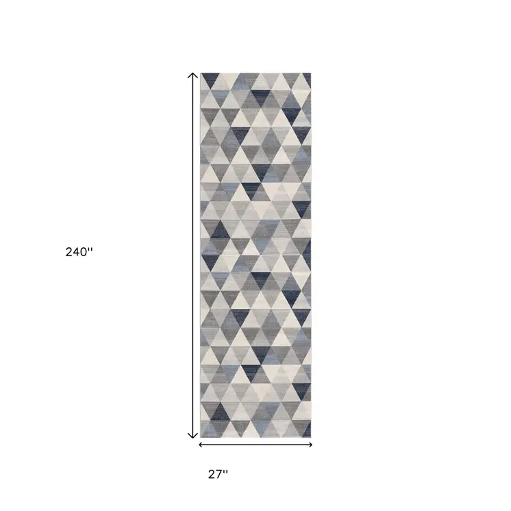 2' X 20' Navy Blue Geometric Diamond Runner Rug