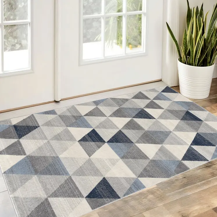 2' X 3' Navy Blue Geometric Diamond Scatter Rug