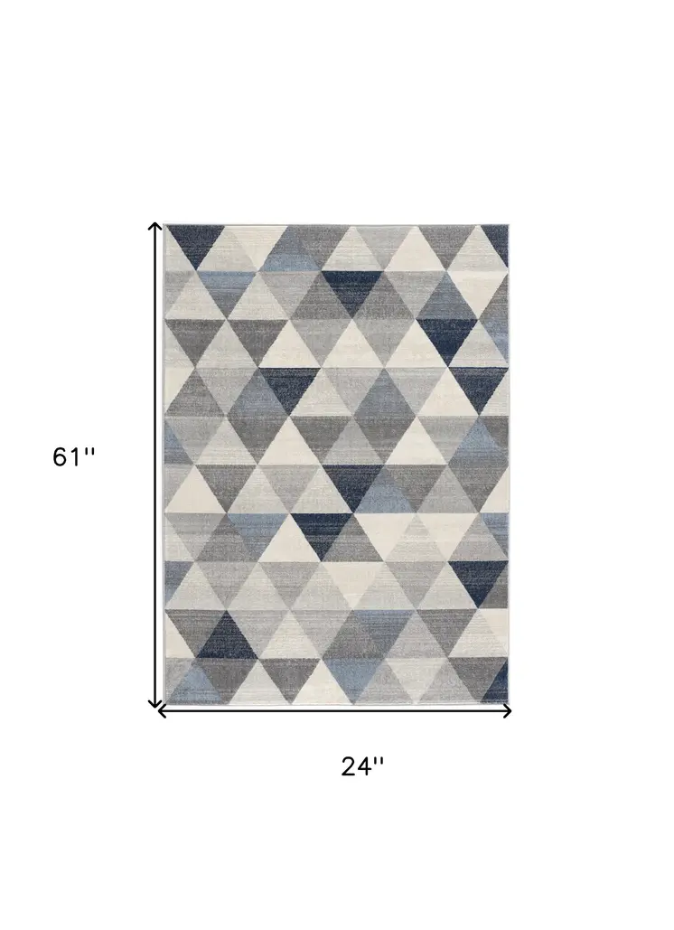 2' X 5' Navy Blue Geometric Diamond Area Rug