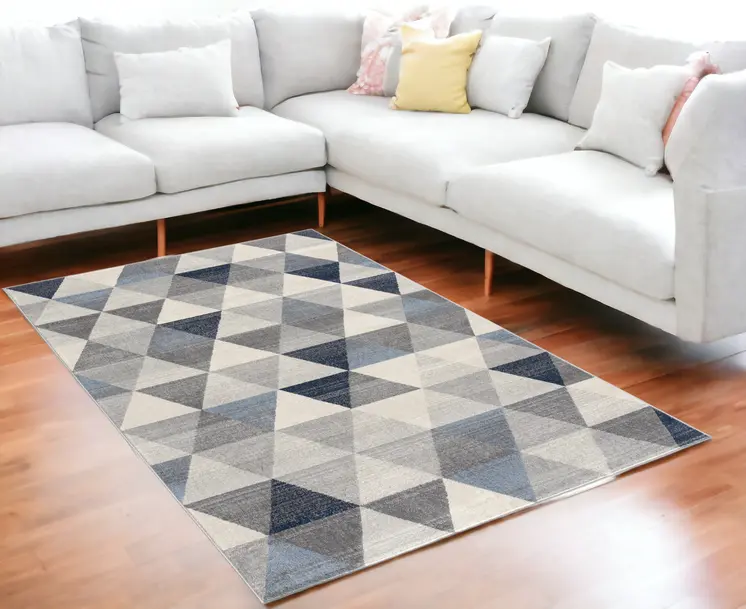 5' X 8' Navy Blue Geometric Diamond Area Rug