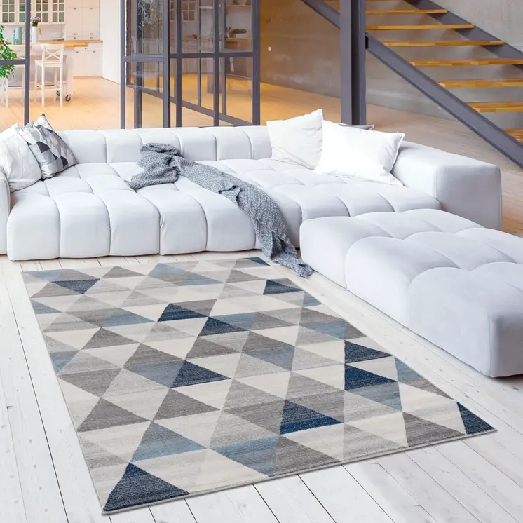 8' X 11' Navy Blue Geometric Diamond Area Rug