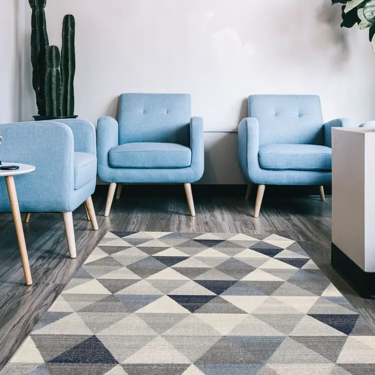 8' X 11' Navy Blue Geometric Diamond Area Rug