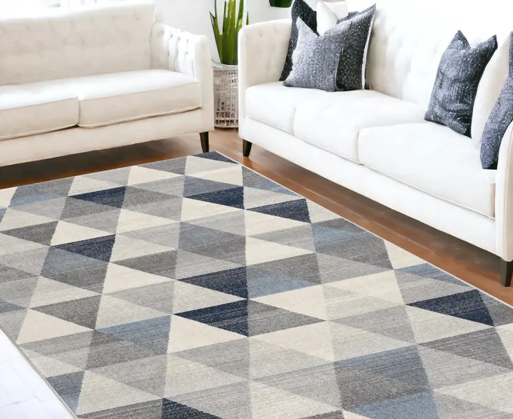 8' X 11' Navy Blue Geometric Diamond Area Rug