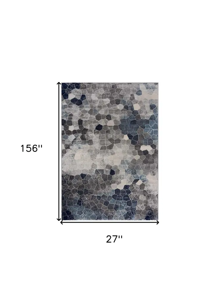 2' X 13' Navy Blue Cobblestone Pattern Runner Rug