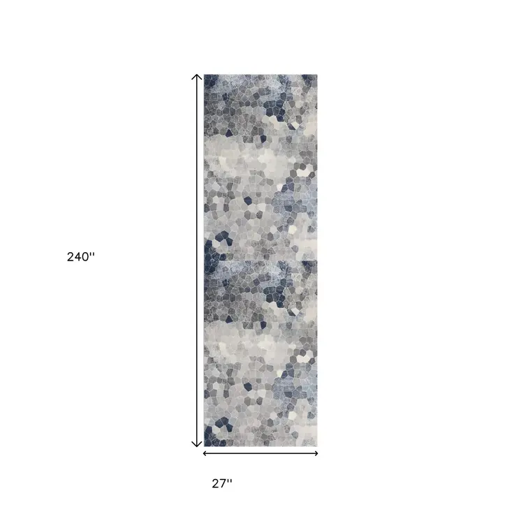 2' X 20' Navy Blue Cobblestone Pattern Runner Rug