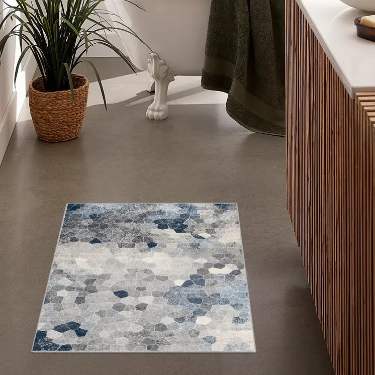 2' X 3' Navy Blue Cobblestone Pattern Scatter Rug