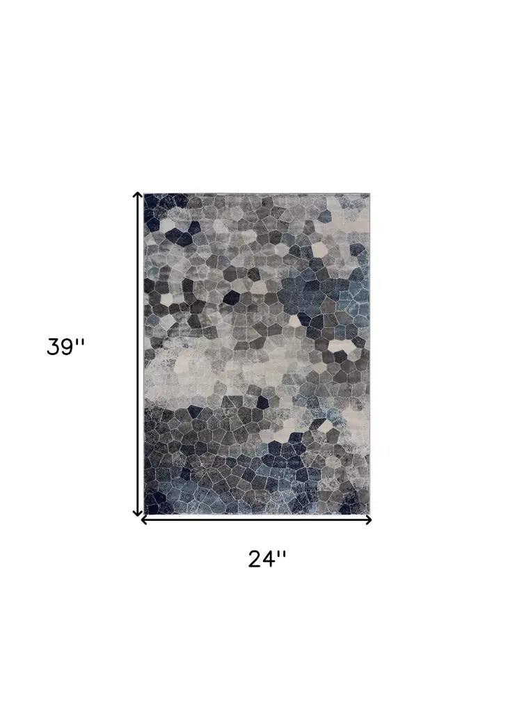 2' X 3' Navy Blue Cobblestone Pattern Scatter Rug