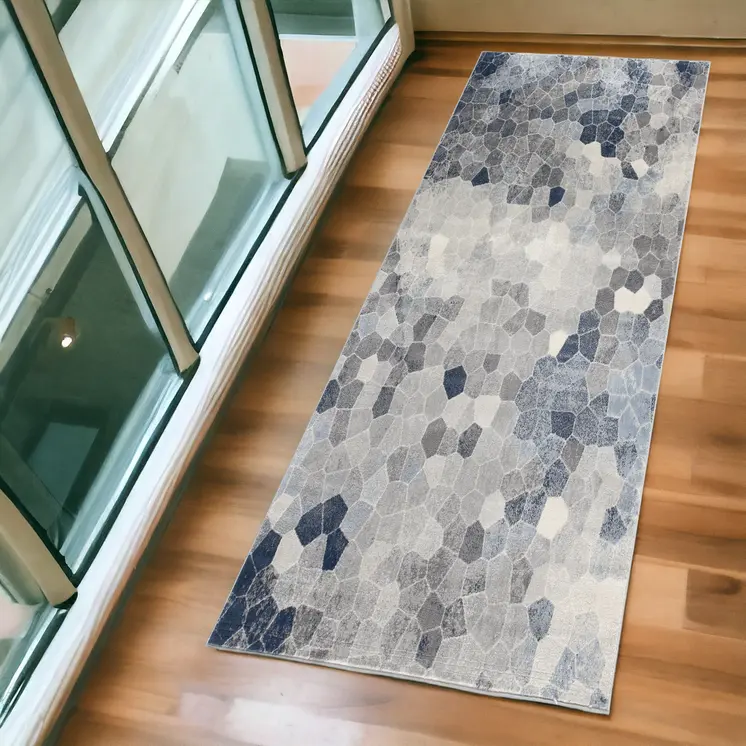 2' X 5' Navy Blue Cobblestone Pattern Area Rug