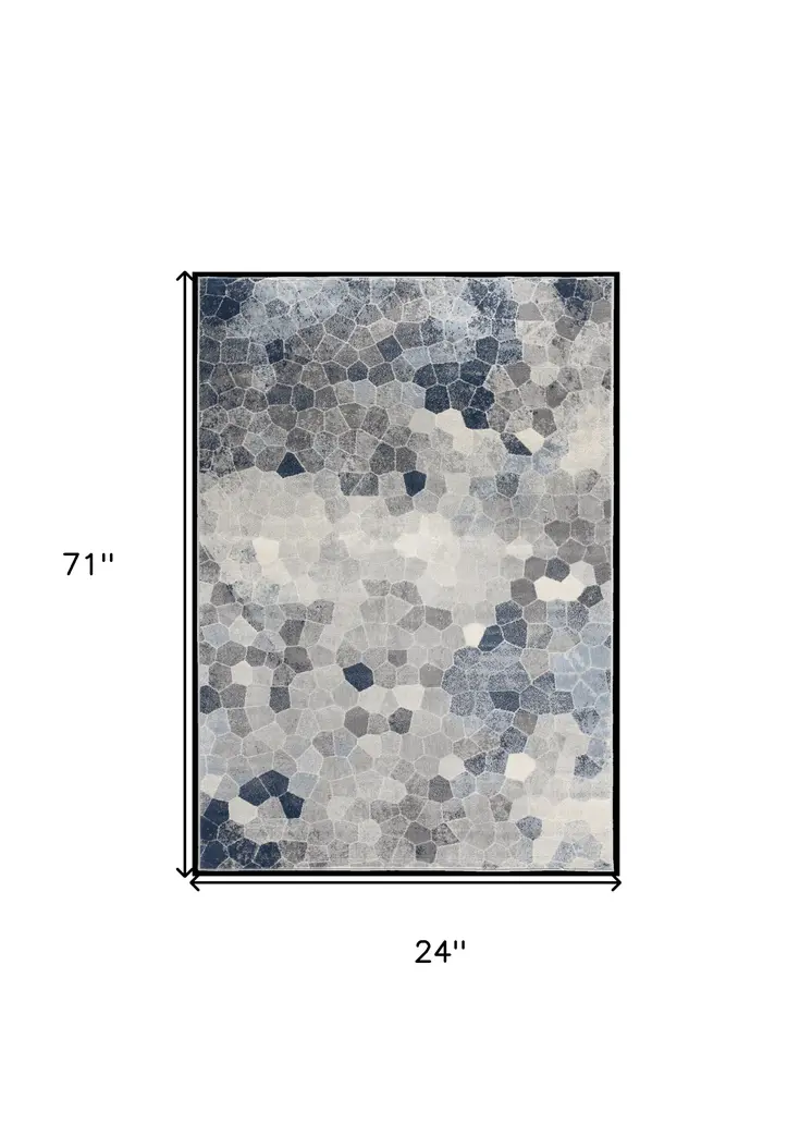 2' X 6' Navy Geometric Area Rug