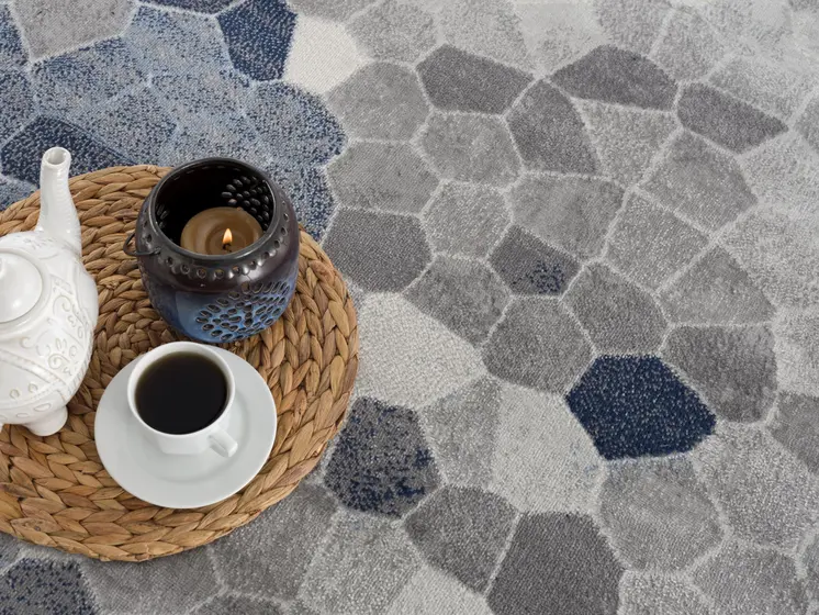 2' X 8' Navy Blue Cobblestone Pattern Runner Rug