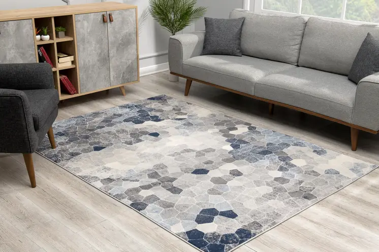 4' X 6' Navy Blue Cobblestone Pattern Area Rug