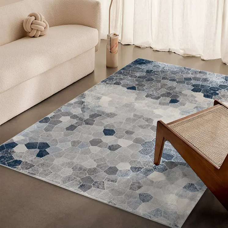 5' X 8' Navy Blue Cobblestone Pattern Area Rug